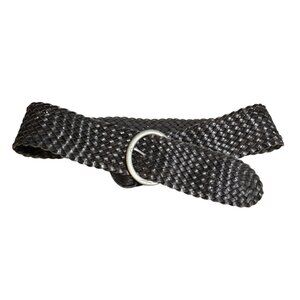 Jessica Simpson Black Woven Leather Belt With Silver-Tone Oval Buckle Adjustable
